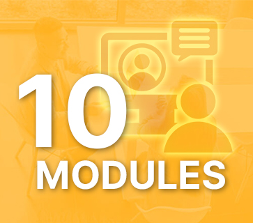 Graphic showing '10 MODULES' for a course, with bold white text on an orange background.